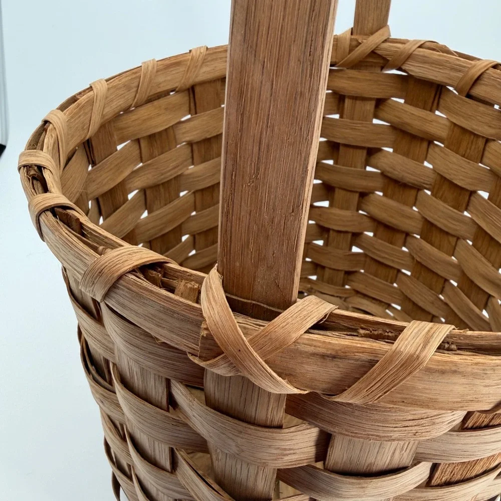 Vintage Handwoven Basket With Handle Rustic Farmhouse Cottage Decor Americana